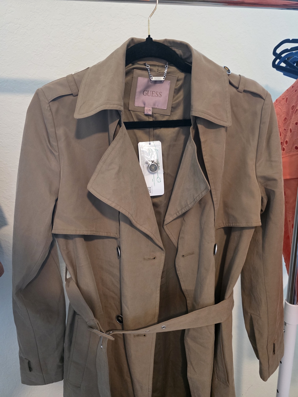 Guess Eco Women's Tan Double-Breasted Coat Women's Maya Unstructured Trench - Picture 5 of 9